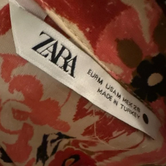 Zara Coral Rust Cream & Black Geo-Floral Maxi Shirt Dress - Picture 3 of 4